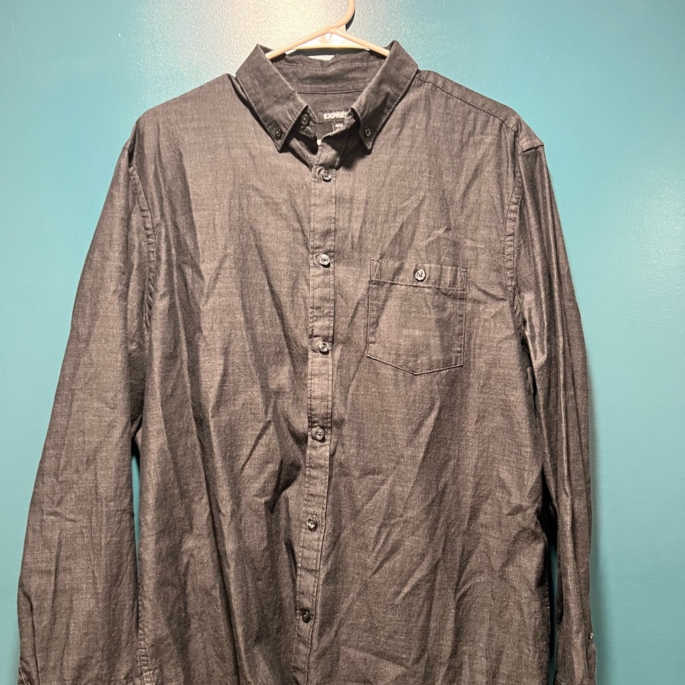 Express Charcoal Casual Button-Down Shirt